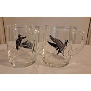 2, 4" Waterfowl Glass Muggs With Ducks